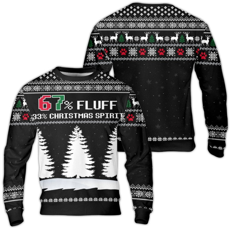 Humorous Pet Lover Reindeer Holiday Sweatshirt, 67% Fluff 33% Christmas Spirit Ugly Sweater, Adorable Xmas Fleece Party Crewneck