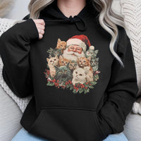 Retro Christmas Cat Hoodie, Santa Claus with Kittens Hoodie, Holiday Kitten Graphic Hoodie, Comfy Cat Lover Pullover, Winter Xmas Present