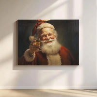 Vintage Oil Painting Santa Portrait, Santa Claus Toasting Canvas Wall Art, Christmas Holiday Canvas Print, Festive Canvas Decor