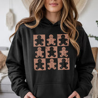 Retro Christmas Cookie Grid Hoodie, Gingerbread Man Hoodie, Holiday Baking Hooded Sweatshirt, Adorable Xmas Pullover Hoodie, Winter Baker Present