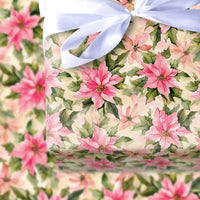 Watercolor Christmas Wrapping Paper, Pink Poinsettia Wrapping Paper, Floral Holiday Gift Wrap, Winter Botanical Paper, Elegant Present Wrap