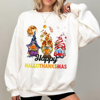 Halloween Thanksgiving Christmas Sweater, Hallothanksmas Gnome Sweatshirt, Adorable Trio Holiday Gnome Crewneck, Comfy Fall Winter Pullover