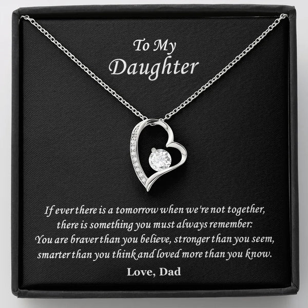 Daughter Necklace, Forever Love Heart Necklace, 14K White Gold Finish Pendant Necklace, Cubic Zirconia Jewelry, Christmas Pre