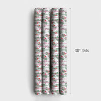 Watercolor Garland Gift Wrap, Christmas Wrapping Paper, Pink and Green Bows Holiday Gift Wrap Paper, Festive Present Wrapping Paper