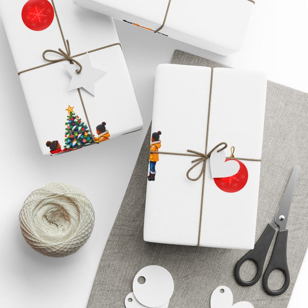 Festive Holiday Tree Gift Wrap, Black Girl Christmas Wrapping Paper, African American Xmas Wrapping Paper, Adorable Holiday W