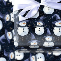 Magical Starry Night Gift Wrap, Wizard Snowman Wrapping Paper, Adorable Watercolor Snowman Gift Wrapping Paper, Holiday Christmas Present Wrap