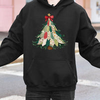 Quilted Style Holiday Graphic Sweatshirt, Patchwork Christmas Tree Hoodie, Comfy Rustic Pine Tree Pullover, Winter Aesthetic Hoodie