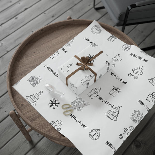 Coloring Book Style Gift Wrap, Holiday Icons Wrapping Paper, Merry Christmas Wrapping Paper, Festive Gift Wrap, Adorable Holi