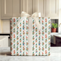 Adorable Cartoon Elves Gift Wrap, Christmas Elf Wrapping Paper, Whimsical Holiday Marching Elf Paper, Festive Kids Gift Wrapping Paper