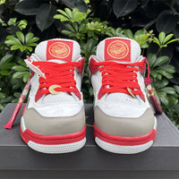 Mid Top Sneakers, White Red Colorway, Lace Up Design, Casual Gift for Sneaker Fans