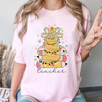 Adorable Educator Holiday Tee, Pencil Tree Bow Teacher Christmas Shirt, Festive School Christmas T-Shirt, Winter Graphic Shirt, Teacher Present