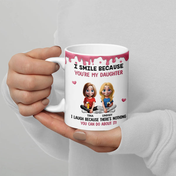 I Smile Because You're My Daughter Coffee Cup, Humorous Daughter Ceramic Mug, Adorable Cartoon Parent Mug, Birthday Christmas