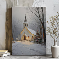 Winter Christmas Landscape Wall Art, Snowy Country Church Digital Download, Church Printable Poster, Holiday Nature Art Print Decor