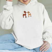 Minimalist Holiday Hooded Sweatshirt, Reindeer Couple Christmas Hoodie, Adorable Xmas Winter Pullover, Matching Couple Christmas Sweater Present