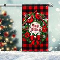 Merry Christmas Buffalo Plaid Wreath Yard Flag, Christmas Cardinal Garden Flag, Double-Sided Winter Bird Lawn Flag, Holiday Home Decor