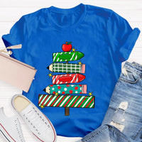 Festive Holiday Classroom Graphic Tee, Christmas Pencil Tree Teacher Shirt, Winter School Vacation T-Shirt, Xmas Teacher Present Shirt