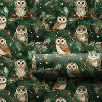 Woodland Nature Bird Gift Wrap, Watercolor Owl Christmas Wrapping Paper, Pine and Berry Holiday Paper, Forest Animal Present Wrapping Paper