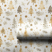 Watercolor Christmas Tree Gift Wrap, Rustic Pine Tree Wrapping Paper, Gold Star Holiday Wrapping Paper, Winter Present Wrapping Paper