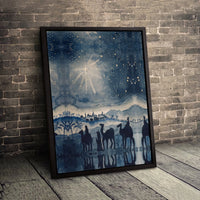 Three Wise Men Bethlehem Star Wall Art, Nativity Scene Canvas Print, Watercolor Christian Canvas Decor, Religious Christmas Holiday Decor