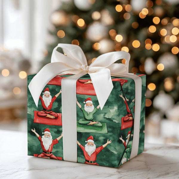 Humorous Meditating Santa Gift Wrap, Yoga Santa Claus Wrapping Paper, Zen Christmas Wrapping Paper, Adorable Holiday Gift Wra