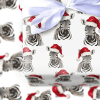 Santa Hat Zebra Gift Wrap, Zebra Christmas Wrapping Paper, Festive Safari Wrapping Paper, Holiday Animal Gift Wrap, Adorable Xmas Present Paper