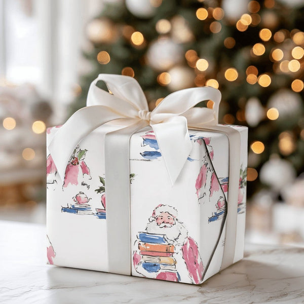 Comfy Reading Christmas Gift Wrap, Book Lover Santa Wrapping Paper, Watercolor Bookish Holiday Wrapping Paper, Reader Teacher
