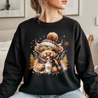 Adorable Cow Christmas Sweater, Highland Cow Christmas Sweatshirt, Winter Highland Cow Pullover, Farm Animal Holiday Crewneck, Cow Lover Present