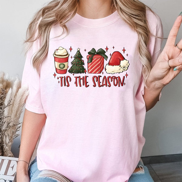Retro Holiday Graphic Tee, Tis the Season Christmas T-Shirt, Adorable Festive Xmas Shirt, Family Holiday Apparel, Womens Chri