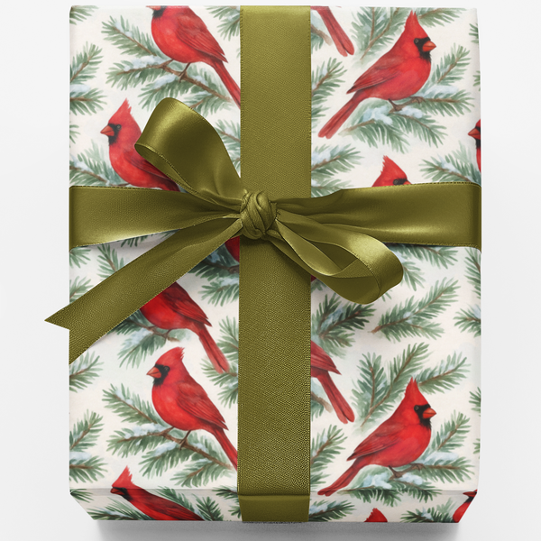 Red Bird Pine Tree Gift Wrap, Winter Cardinal Wrapping Paper, Christmas Cardinal Wrapping Paper, Nature Lover Holiday Gift Wr