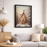 Christmas Gingerbread Wall Art, Gingerbread Church Canvas Art, Winter Gingerbread Canvas, Snowy Forest Print, Comfy Holiday Decor Present