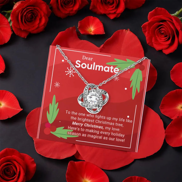 CZ Crystal Knot Necklace, Soulmate Love Knot Necklace, Wife Pendant Necklace with Rose Box, Romantic Christmas Jewelry Presen
