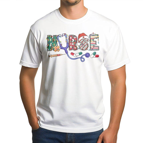 Festive Stethoscope Medical Shirt, Nurse Christmas T-Shirt, Adorable RN Holiday Graphic Tee, Healthcare Worker Christmas Shir