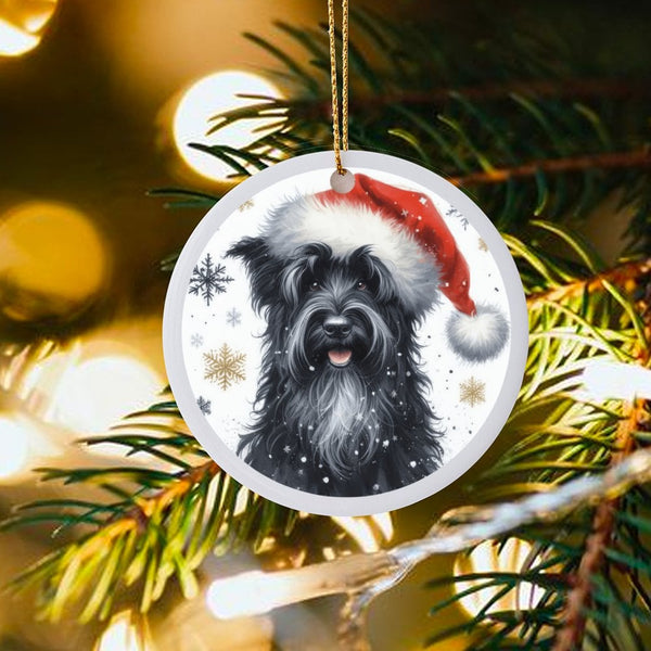 Santa Hat Dog Christmas Ornament, Black Schnauzer Ornament, Adorable Pet Holiday Tree Ornament, Dog Lover Ceramic Keepsake Pr