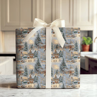 Comfy Glowing Town Gift Wrap, Nostalgic Winter Village Wrapping Paper, Snowy Christmas Wrapping Paper, Traditional Holiday Gift Wrap Roll