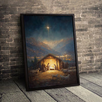 Star of Bethlehem Wall Art Canvas, Holy Night Nativity Scene Canvas Print, Christian Christmas Canvas, Religious Holiday Home Decor Present