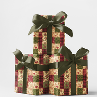Patchwork Holiday Gift Wrap, Rustic Heart and Holly Wrapping Paper, Plaid Christmas Wrapping Paper, Quilt Pattern Gift Wrap Roll