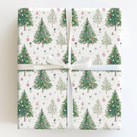 Festive Bauble Holiday Gift Wrap, Watercolor Christmas Trees Wrapping Paper, Snowflake Christmas Wrapping Paper, Winter Gift Wrap Roll