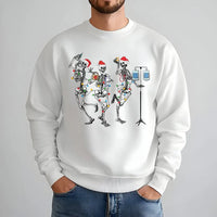 Humorous Skeleton Nurse Crewneck, Dancing Skeleton Christmas Sweatshirt, Retro Holiday Skeleton Pullover, Christmas Lights Sweater, Nurse Present