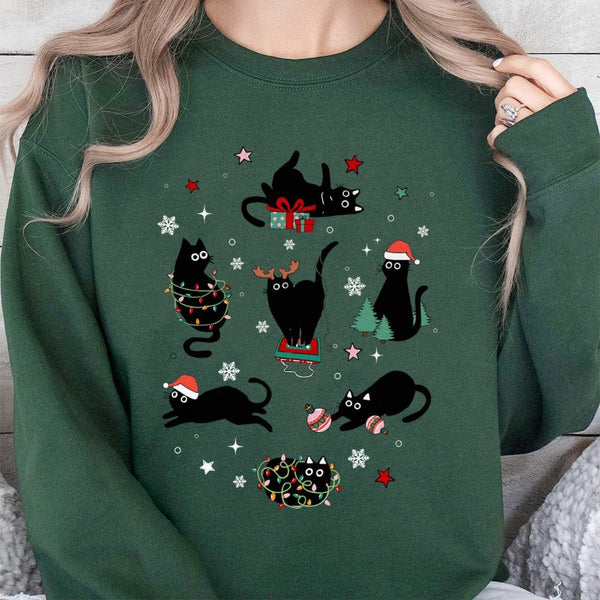 Adorable Kittens Holiday Crewneck, Christmas Cat Peek-a-Boo Sweatshirt, Festive Humorous Pet Pattern Sweater, Cat Lover Xmas 