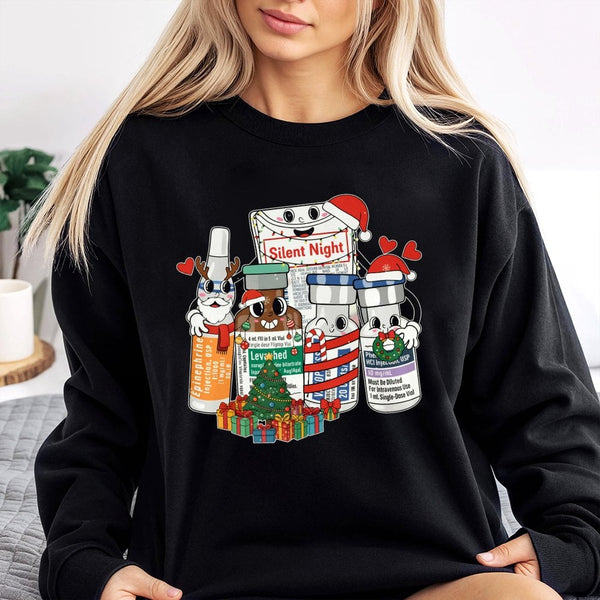 Adorable ICU Nurse Sweatshirt, Silent Night Nurse Christmas Sweatshirt, Medical Vial Holiday Sweatshirt, Healthcare Worker Cr