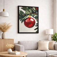Red Bauble Pine Branch Canvas Print, Christmas Ornament Wall Art Digital Download, Holiday Wall Art Printable, Winter Xmas Home Decor Present
