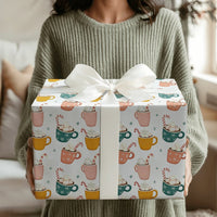 Marshmallow Mug Holiday Gift Wrap, Hot Cocoa Christmas Wrapping Paper, Adorable Candy Cane Wrapping Paper, Comfy Winter Holiday Gift Wrap Roll