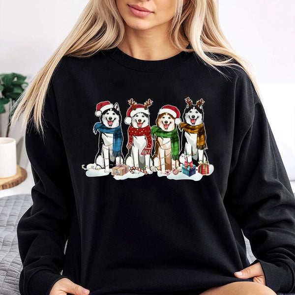 Adorable Festive Dog Lover Sweater, Husky Christmas Sweatshirt, Winter Siberian Husky Holiday Crewneck, Christmas Dog Owner P