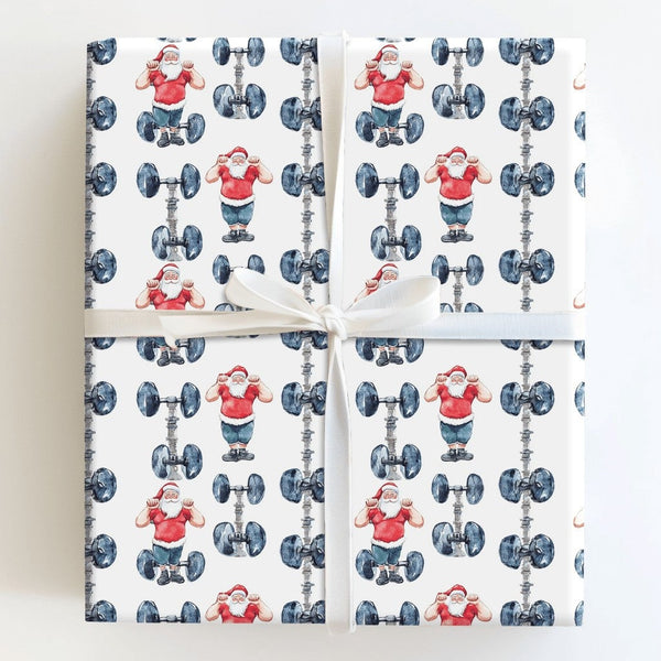 Dumbbell Gym Gift Wrap, Weightlifting Santa Wrapping Paper, Fitness Christmas Wrapping Paper, Lifter Present Paper