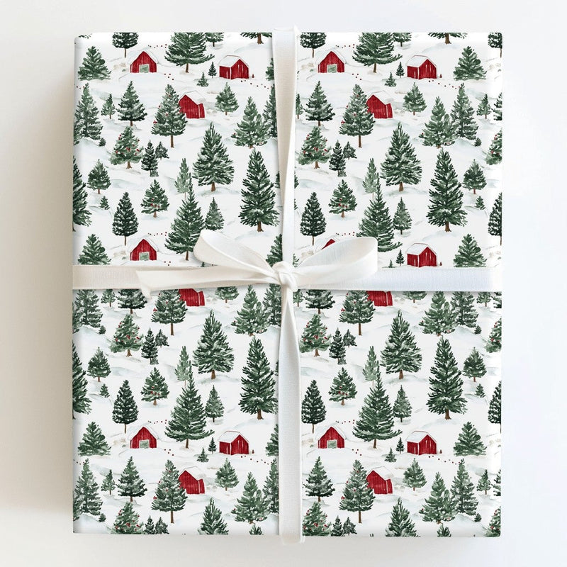 Rustic Country Christmas Gift Wrap, Red Barn Winter Forest Wrapping Paper, Snowy Cabin Farmhouse Wrapping Paper, Holiday Present Present Decor