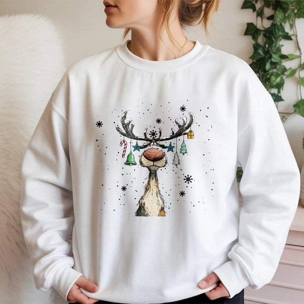 Adorable Holiday Deer Sweatshirt, Reindeer Christmas Sweatshirt, Whimsical Reindeer Crewneck, Festive Xmas Sweater, Winter Re