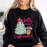 Coffee Lover Christmas Crewneck, Jolly and Caffeinated Christmas Sweatshirt, Humorous Xmas Coffee Sweater, Festive Holiday Coffee Pullover