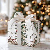 Dirt Bike Holiday Gift Wrap Roll, Motocross Christmas Wrapping Paper, Xmas Tree Motorcycle Present Wrap, Biker Winter Wrapping Paper