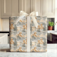 Watercolor Puppy Gift Wrap, Golden Retriever Wrapping Paper, Winter Dog Christmas Wrapping Paper, Adorable Holiday Wrapping Paper Roll