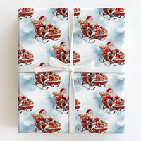 Christmas Sleigh Gift Wrap, Watercolor Santa Sleigh Wrapping Paper, Vintage Santa Claus Wrapping Paper, Festive Winter Holiday Gift Wrap